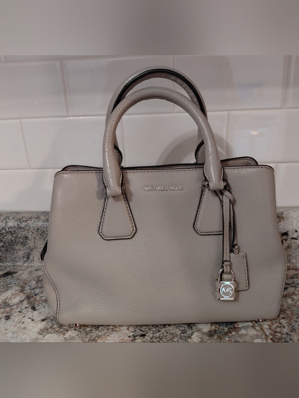 Michael Kors Gray Pebbled Leather Camille Satchel Purse Small